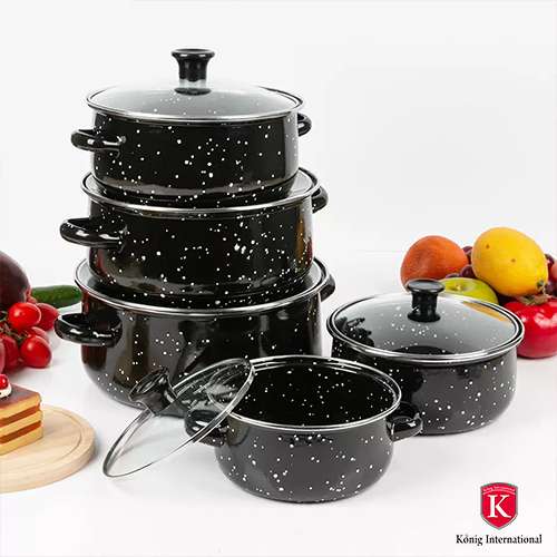 5pcs Black Enamel Pot Set